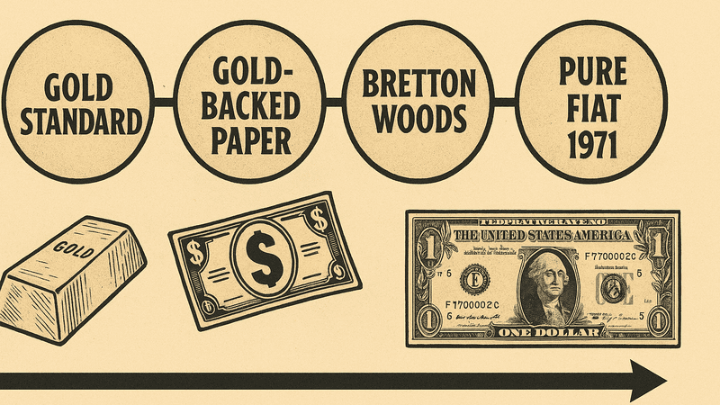 From gold, over gold backed paper, bretton woods  to pure fiat